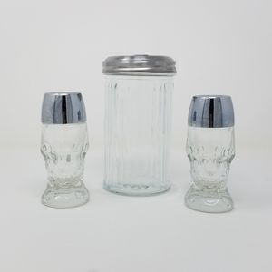 Vintage Glass Shakers and Sugar Jar, Diner Bundle Decor /Prop for Movies Film